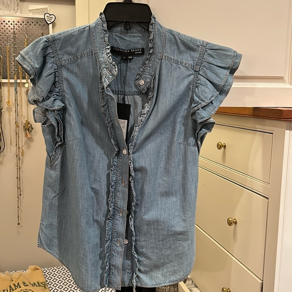 Veronica beard sleeveless denim shirt